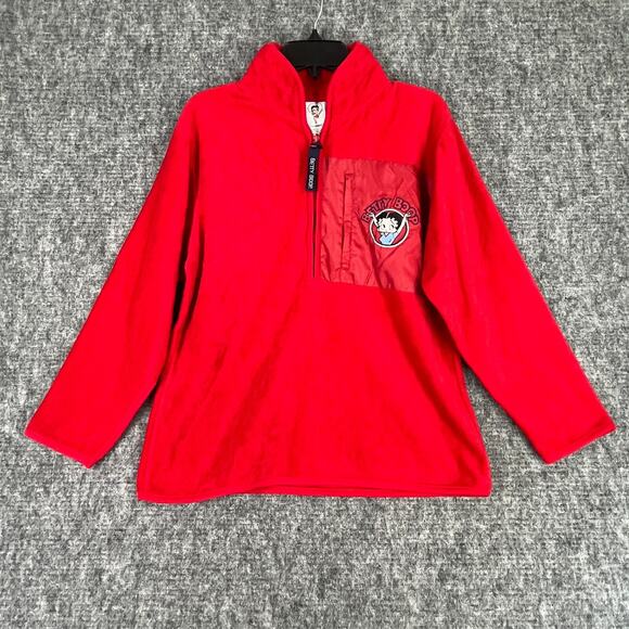 Betty Boop Sweatshirt Womens Small Red Fleece Vintage Y2K‎ Pullover Pocket Zip - Picture 1 of 7